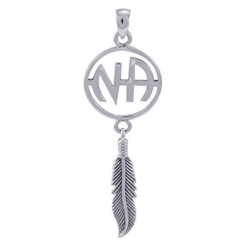 NA Symbol with Dangling Feather Silver Pendant TP608